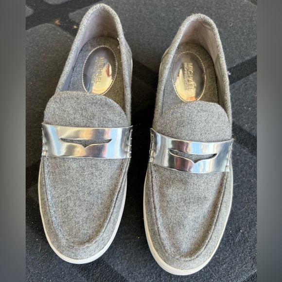 Michael Michael Kors Gray Poppy Flannel Slip On Loafers - Picture 1 of 11